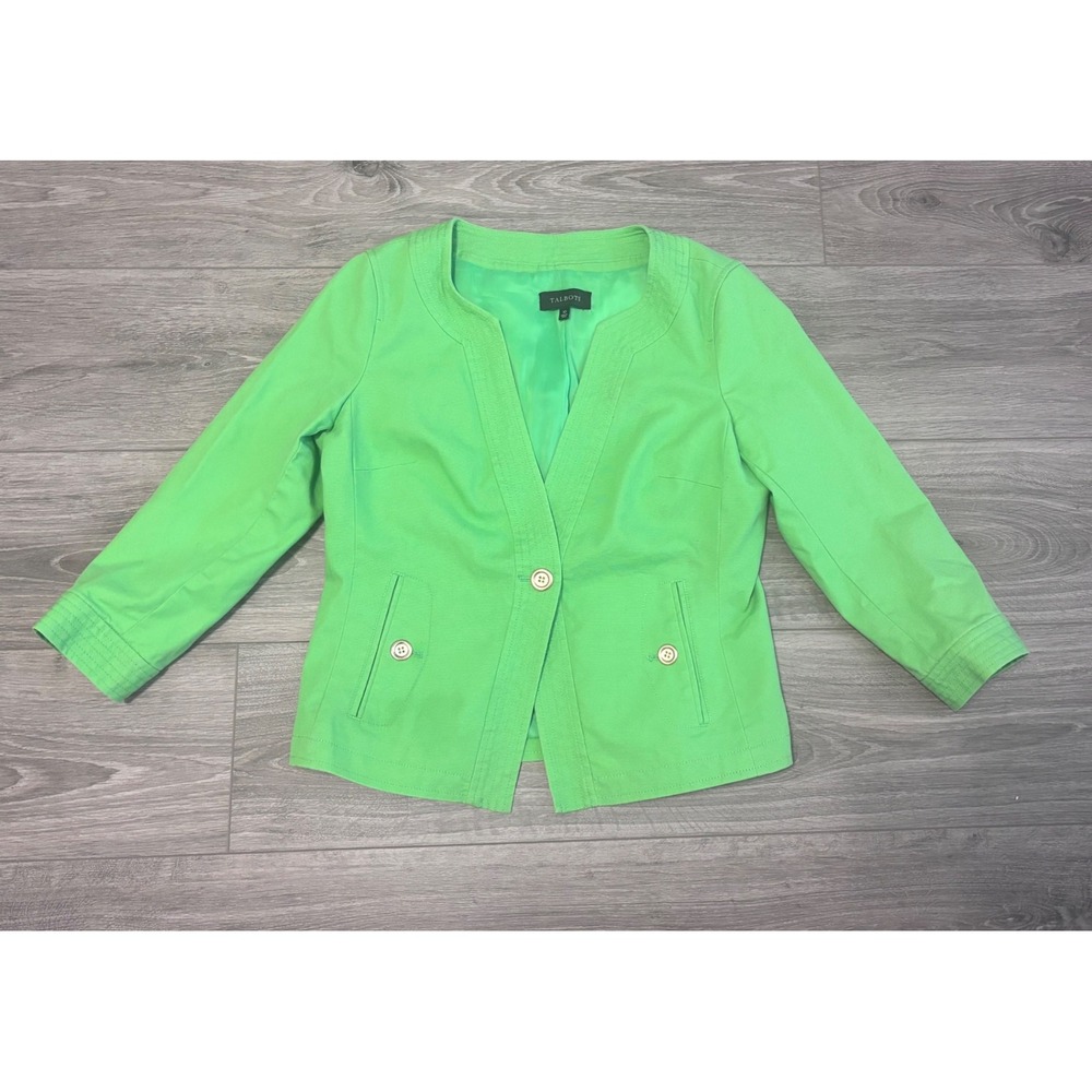 Talbots Women's‎ Blazer Size 10 Green Button Front Lined Career Corpcore